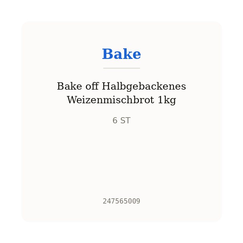 Bake off Halbgebackenes Weizenmischbrot 1kg