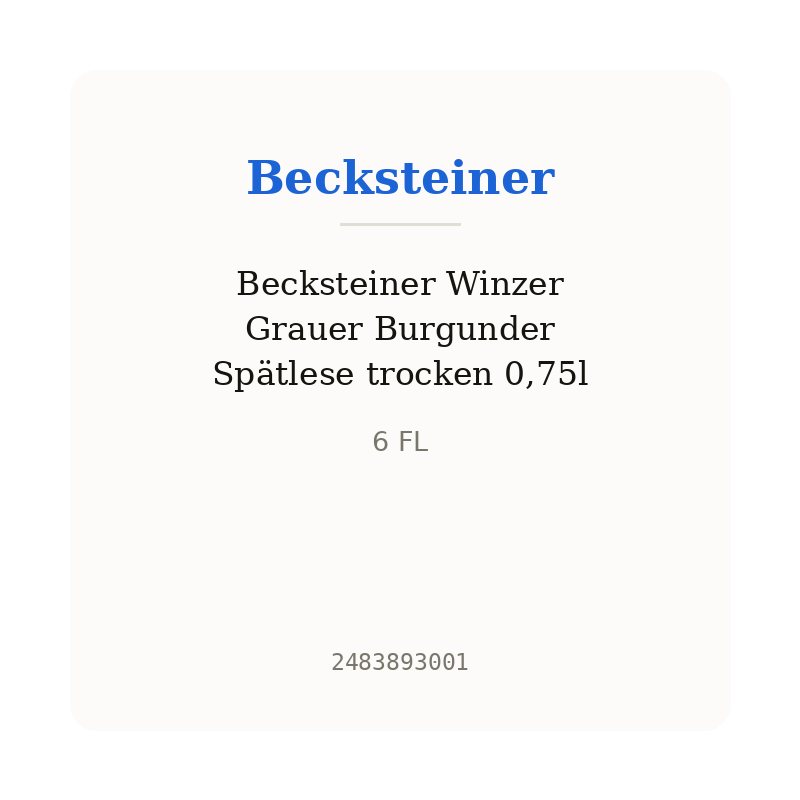 Becksteiner Winzer Grauer Burgunder Spätlese trocken 0,75l