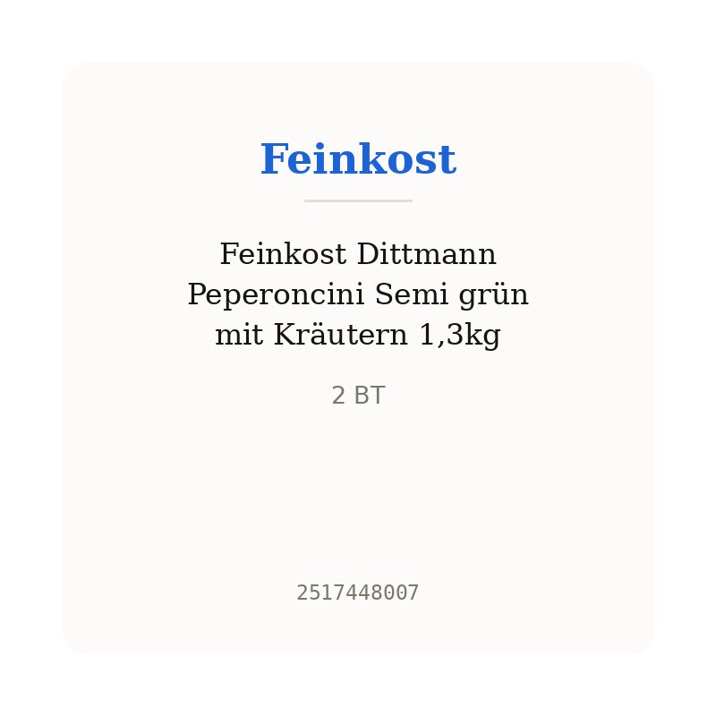 Feinkost Dittmann Peperoncini Semi grün mit Kräutern 1,3kg