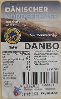 Velfrisk Dänischer Nordseekäse herzhaft-pikant 45% Vollfettstufe 230g