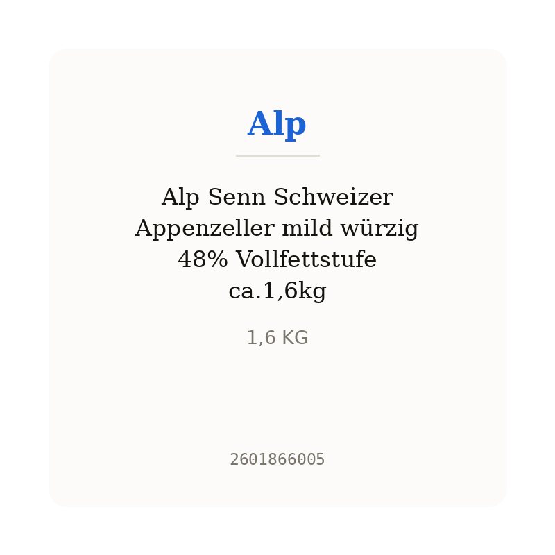 Alp Senn Schweizer Appenzeller mild würzig 48% Vollfettstufe ca.1,6kg