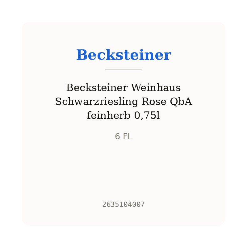 Becksteiner Weinhaus Schwarzriesling Rose QbA feinherb 0,75l