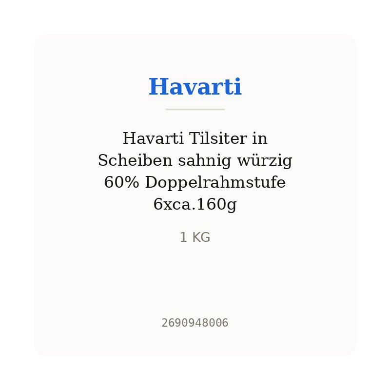 Havarti Tilsiter in Scheiben sahnig würzig 60% Doppelrahmstufe 6xca.160g