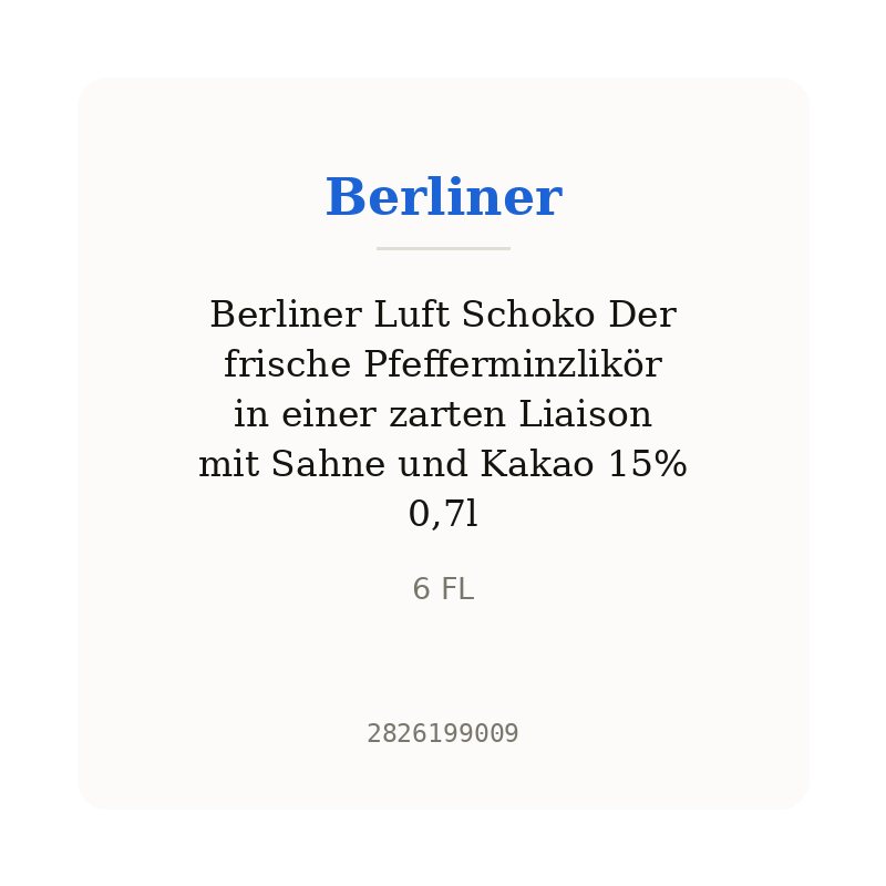 Berliner Luft Schoko Der frische Pfefferminzlikör in einer zarten Liaison mit Sahne und Kakao 15% 0,7l