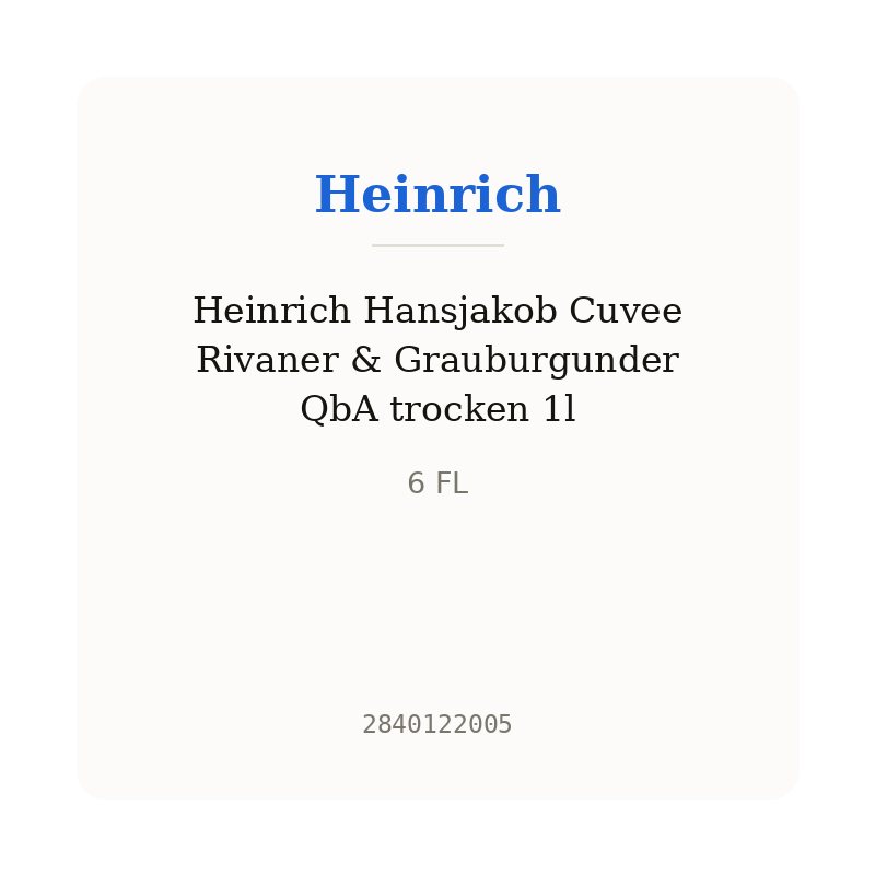 Heinrich Hansjakob Cuvee Rivaner & Grauburgunder QbA trocken 1l