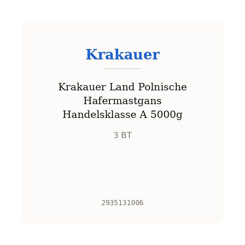 Krakauer Land Polnische Hafermastgans Handelsklasse A 5000g