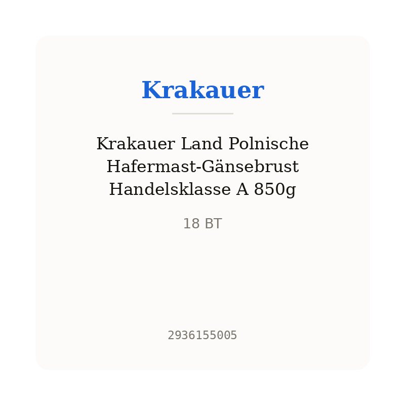 Krakauer Land Polnische Hafermast-Gänsebrust Handelsklasse A 850g