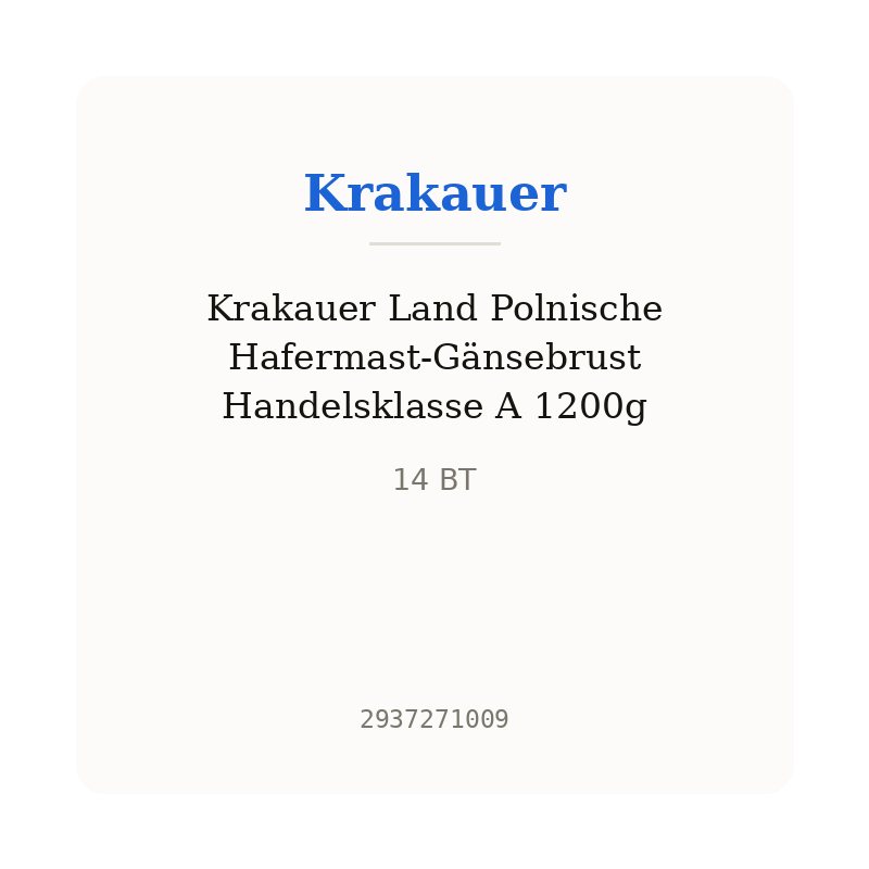 Krakauer Land Polnische Hafermast-Gänsebrust Handelsklasse A 1200g
