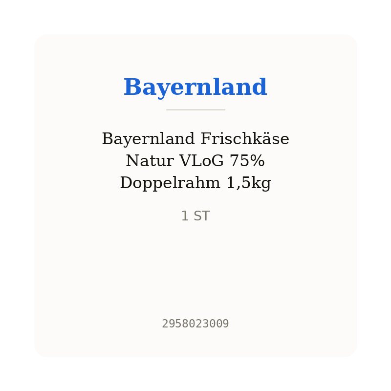 Bayernland Frischkäse Natur VLoG 75% Doppelrahm 1,5kg