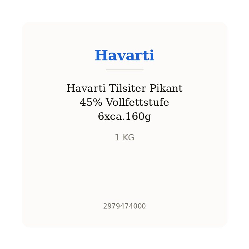 Havarti Tilsiter Pikant 45% Vollfettstufe 6xca.160g