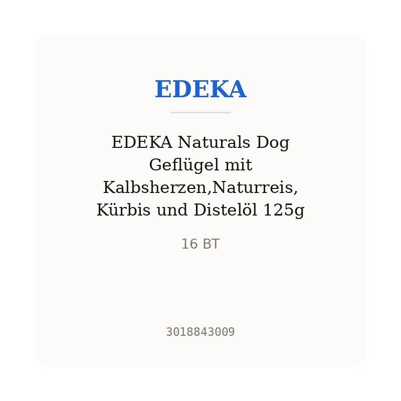 EDEKA Naturals Dog Geflügel mit Kalbsherzen,Naturreis, Kürbis und Distelöl 125g