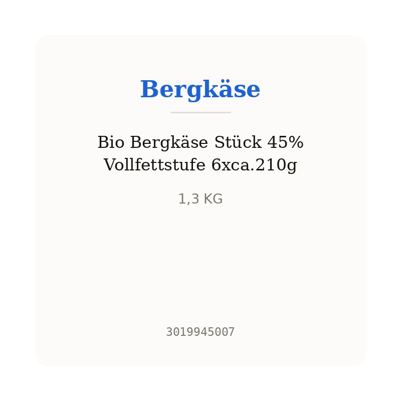 Bio Bergkäse Stück 45% Vollfettstufe 6xca.210g