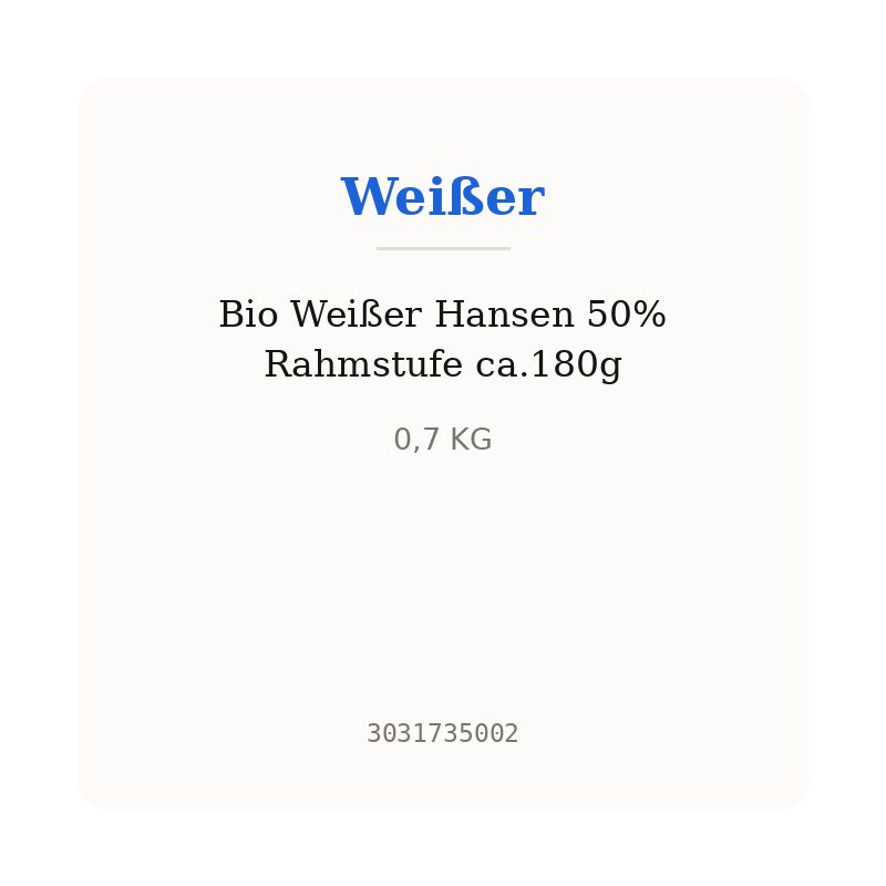 Bio Weißer Hansen 50% Rahmstufe ca.180g