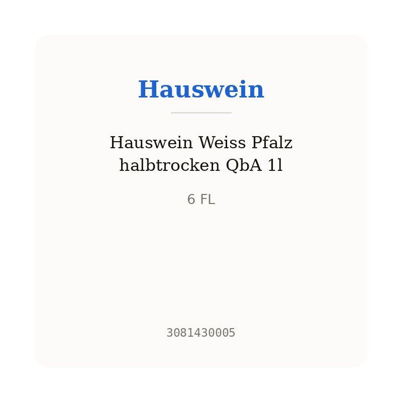 Hauswein Weiss Pfalz halbtrocken QbA 1l