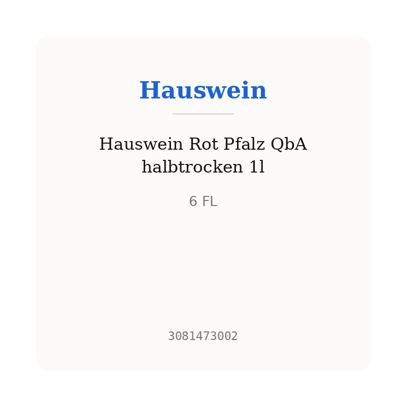 Hauswein Rot Pfalz QbA halbtrocken 1l