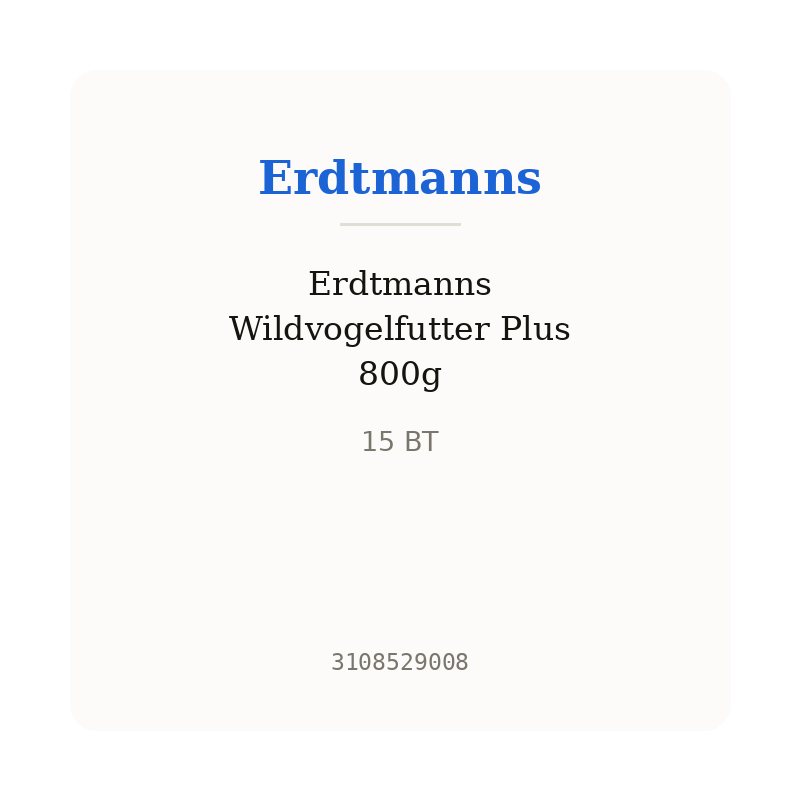 Erdtmanns Wildvogelfutter Plus 800g