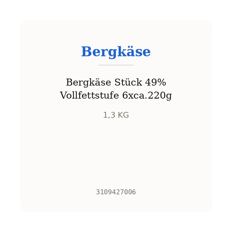 Bergkäse Stück 49% Vollfettstufe 6xca.220g