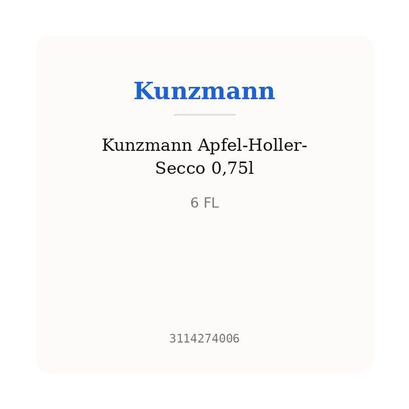 Kunzmann Apfel-Holler-Secco 0,75l