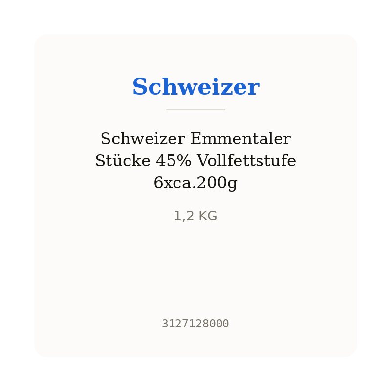 Schweizer Emmentaler Stücke 45% Vollfettstufe 6xca.200g