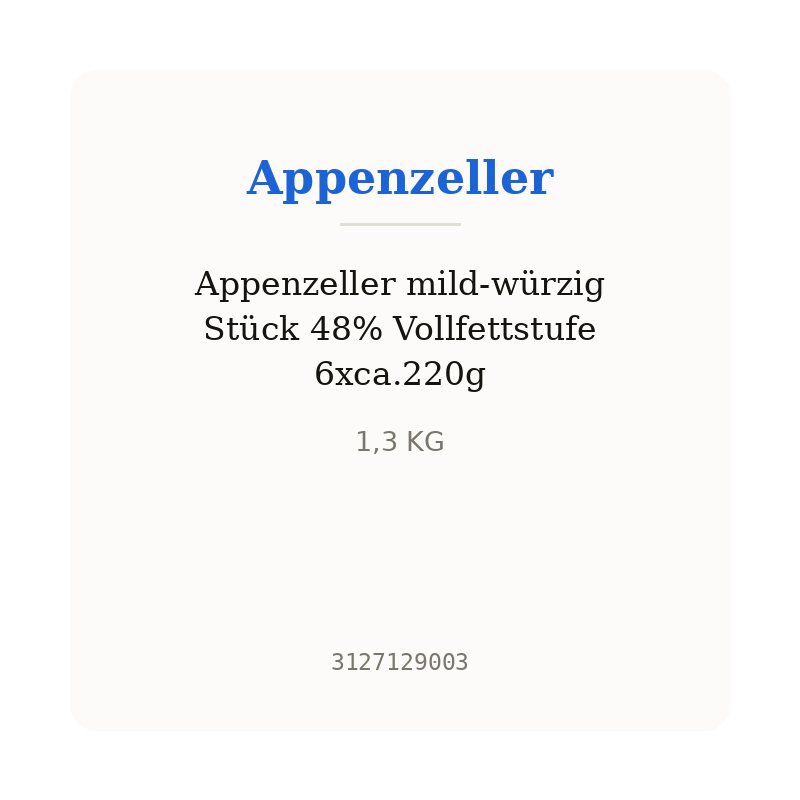 Appenzeller mild-würzig Stück 48% Vollfettstufe 6xca.220g
