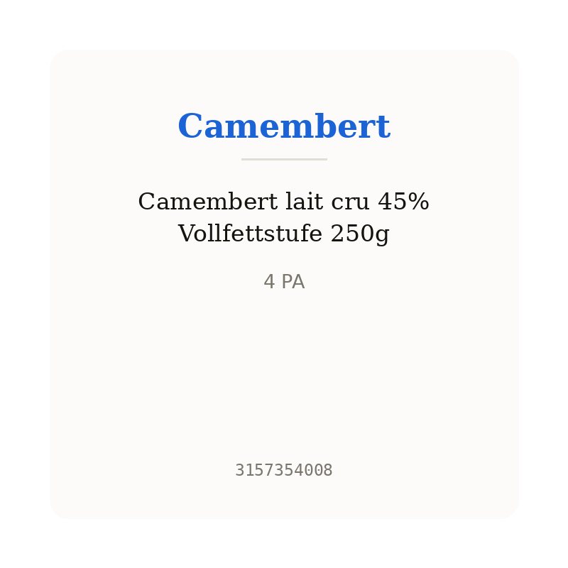 Camembert lait cru 45% Vollfettstufe 250g