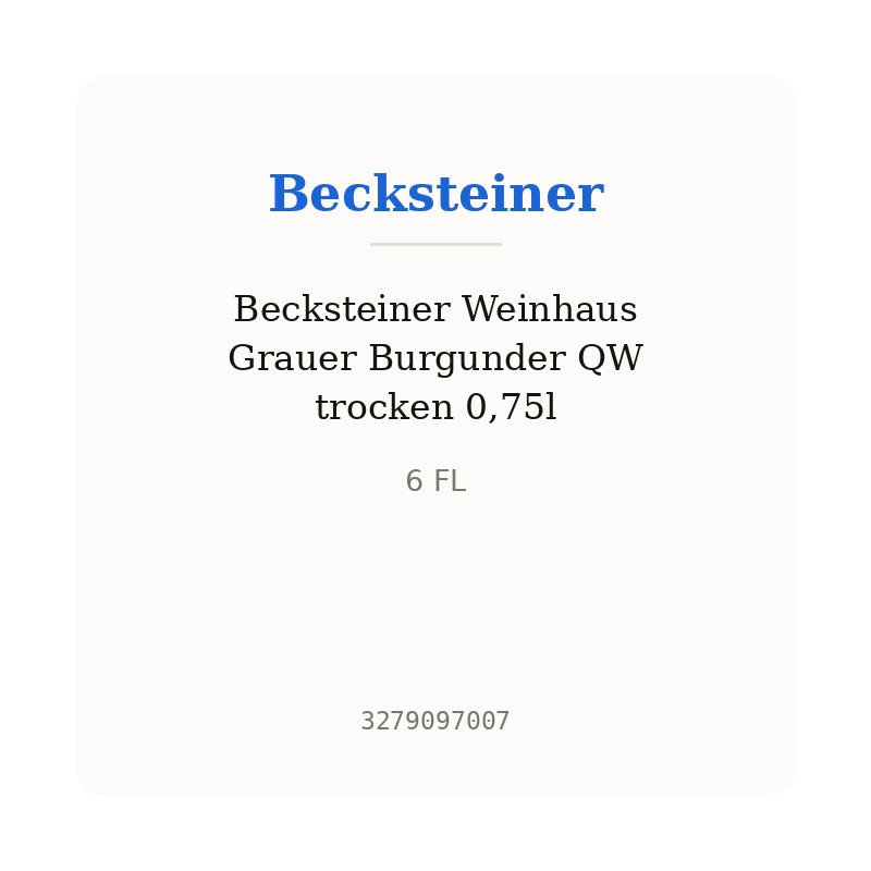 Becksteiner Weinhaus Grauer Burgunder QW trocken 0,75l
