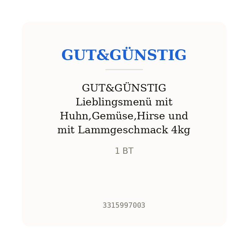 GUT&GÜNSTIG Lieblingsmenü mit Huhn,Gemüse,Hirse und mit Lammgeschmack 4kg
