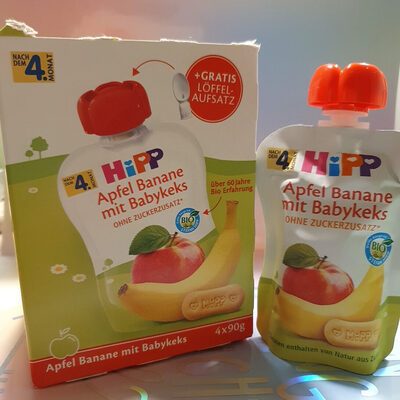 Bio Hipp Frucht&Getreide im Quetschbeutel Apfel-Banane&Babykeks nach dem 4.Monat 4x90g