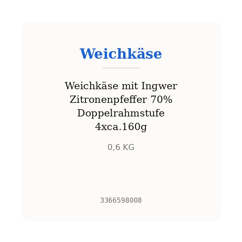 Weichkäse mit Ingwer Zitronenpfeffer 70% Doppelrahmstufe 4xca.160g