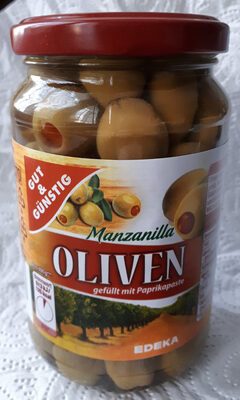 GUT&GÜNSTIG Oliven grün gefüllt mit Paprikapaste 340g