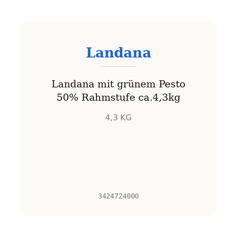 Landana mit grünem Pesto 50% Rahmstufe ca.4,3kg