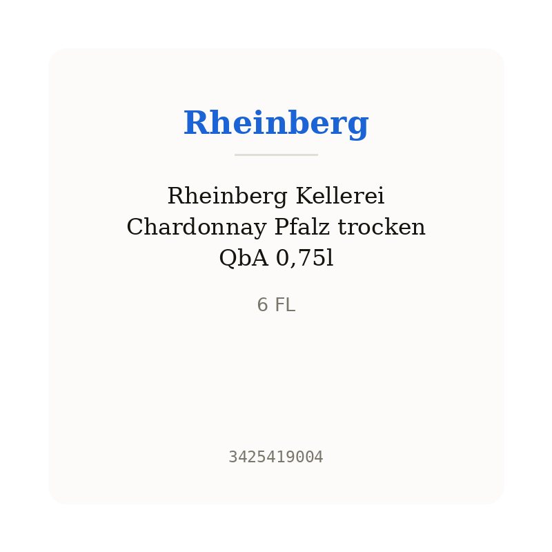 Rheinberg Kellerei Chardonnay Pfalz trocken QbA 0,75l