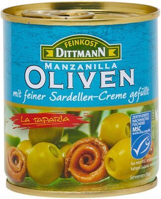 MSC Feinkost Dittmann Oliven grün gefüllt mit Sardellencreme 200g