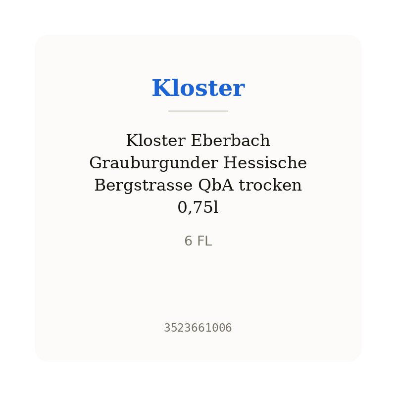 Kloster Eberbach Grauburgunder Hessische Bergstrasse QbA trocken 0,75l