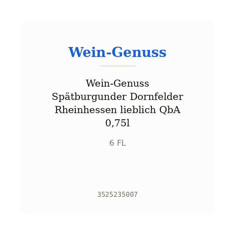 Wein-Genuss Spätburgunder Dornfelder Rheinhessen lieblich QbA 0,75l