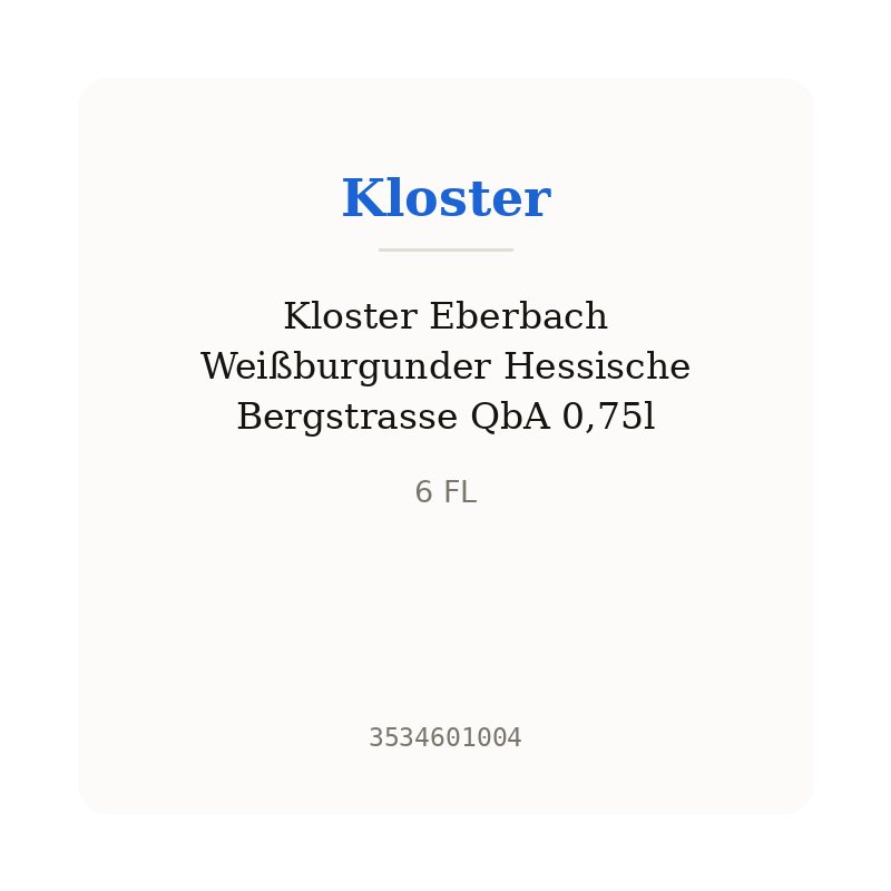 Kloster Eberbach Weißburgunder Hessische Bergstrasse QbA 0,75l