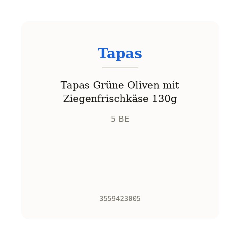 Tapas Grüne Oliven mit Ziegenfrischkäse 130g