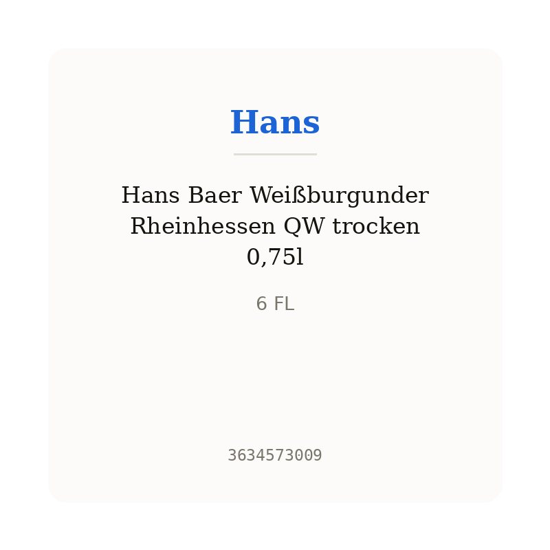 Hans Baer Weißburgunder Rheinhessen QW trocken 0,75l