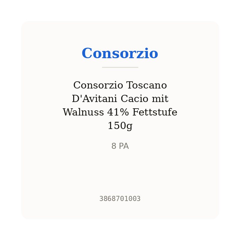 Consorzio Toscano D'Avitani Cacio mit Walnuss 41% Fettstufe 150g