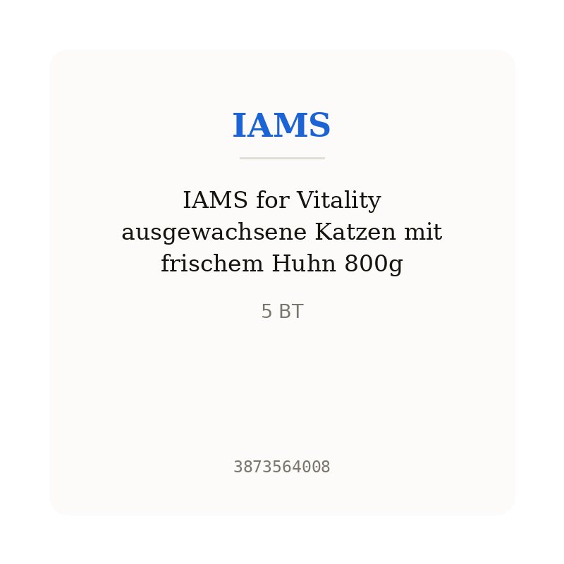 IAMS for Vitality ausgewachsene Katzen mit frischem Huhn 800g