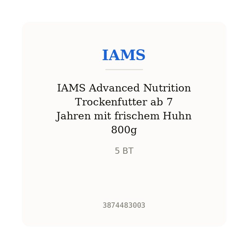 IAMS Advanced Nutrition Trockenfutter ab 7 Jahren mit frischem Huhn 800g