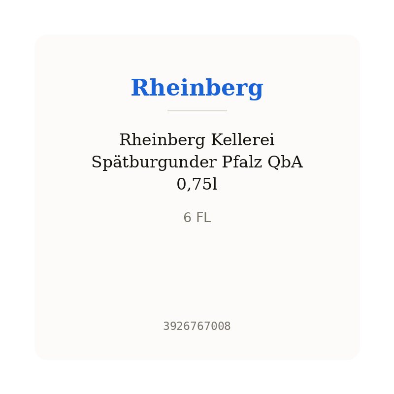 Rheinberg Kellerei Spätburgunder Pfalz QbA 0,75l