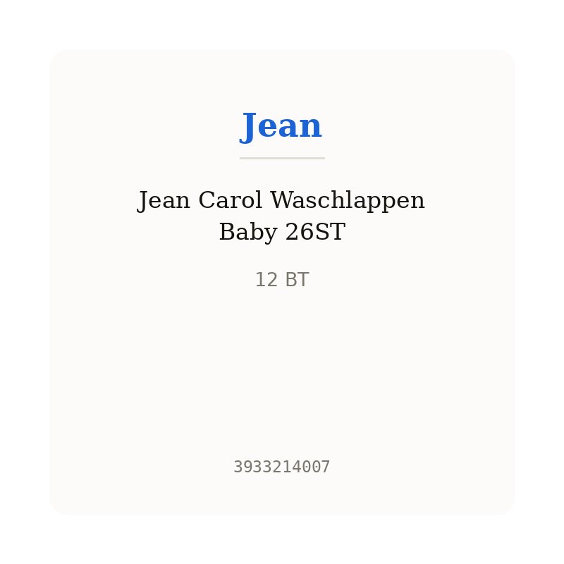 Jean Carol Waschlappen Baby 26ST