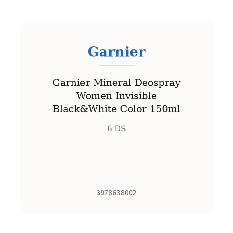 Garnier Mineral Deospray Women Invisible Black&White Color 150ml