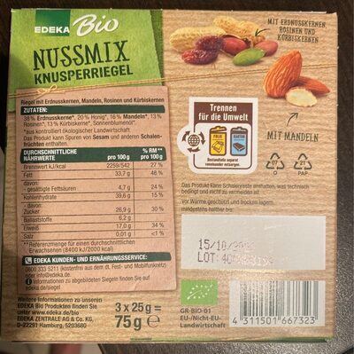Bio EDEKA Knusperriegel Nussmix 3x25g