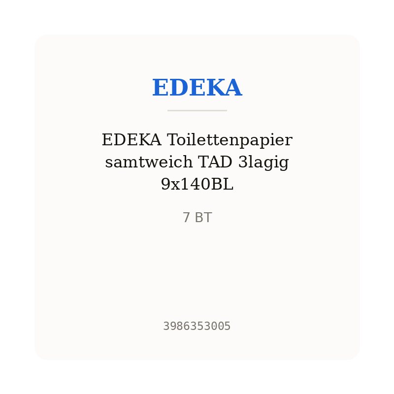 EDEKA Toilettenpapier samtweich TAD 3lagig 9x140BL