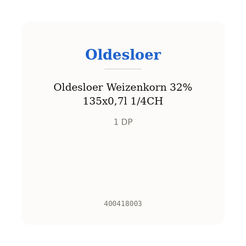 Oldesloer Weizenkorn 32% 135x0,7l 1/4CH