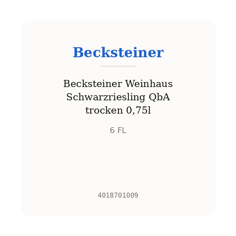 Becksteiner Weinhaus Schwarzriesling QbA trocken 0,75l