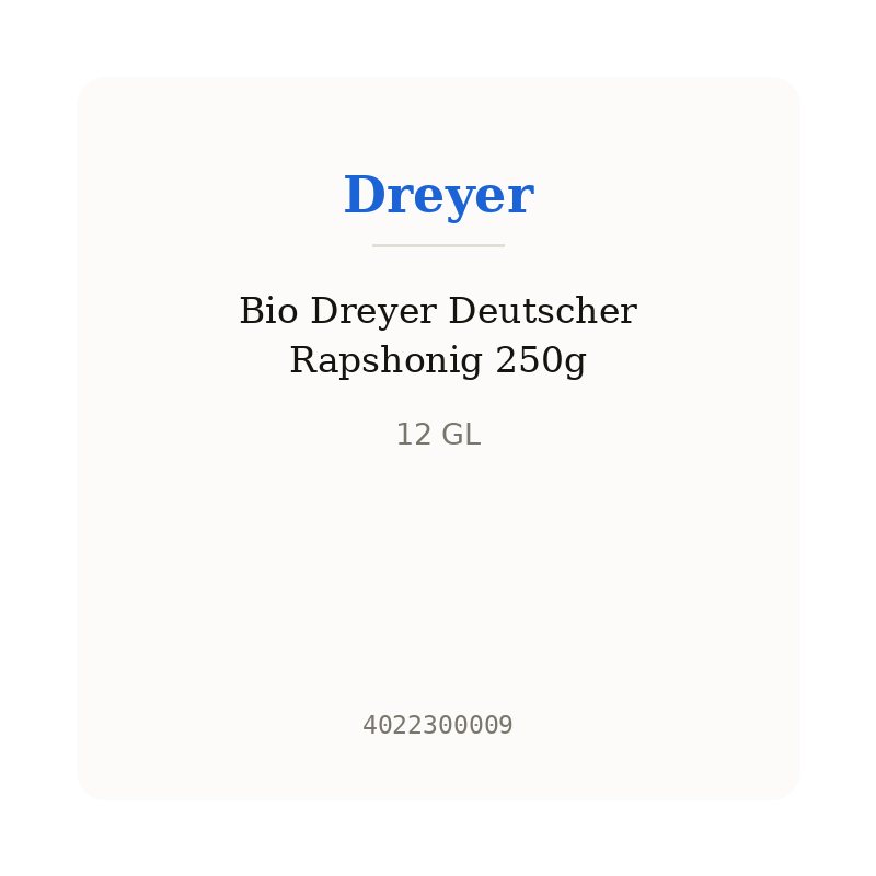 Bio Dreyer Deutscher Rapshonig 250g