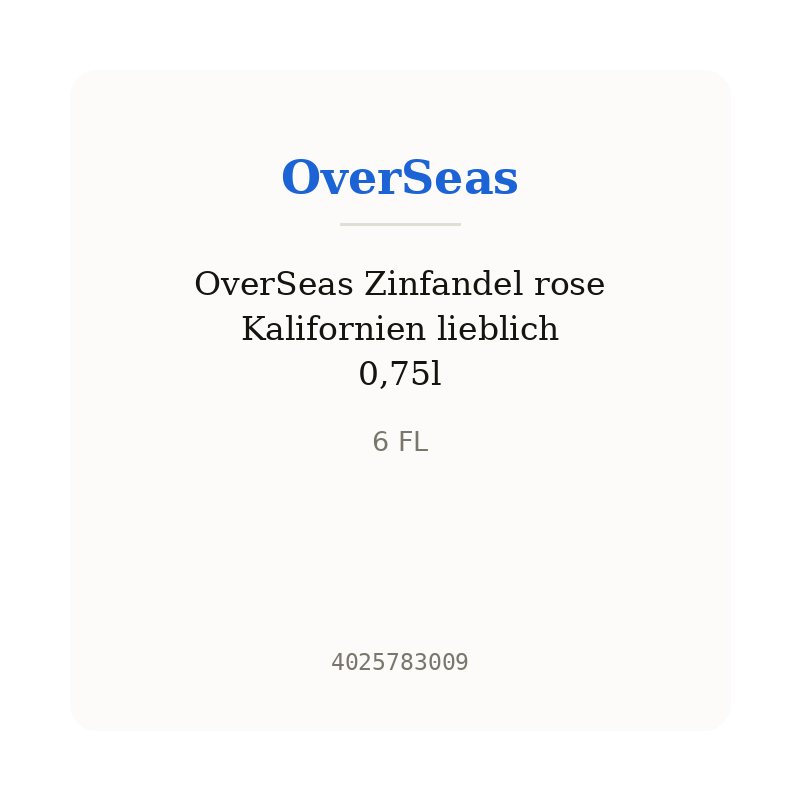 OverSeas Zinfandel rose Kalifornien lieblich 0,75l